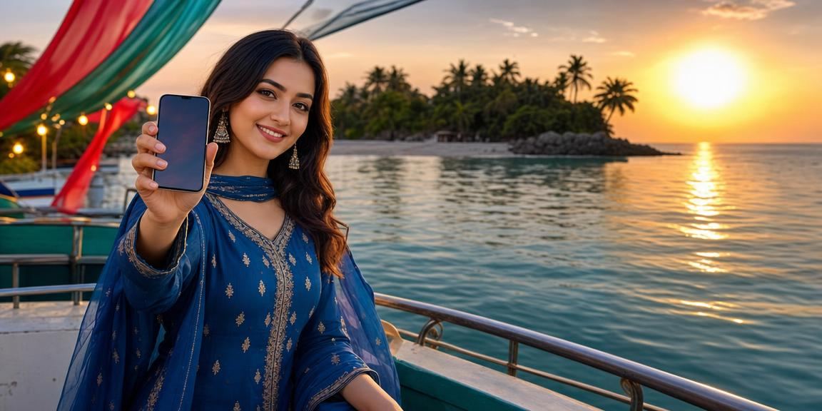 সেন্ট মার্টিনে সালোয়ার কামিজ পরিহিতা নারী মোবাইলে takabet ক্যাসিনো খেলছেন